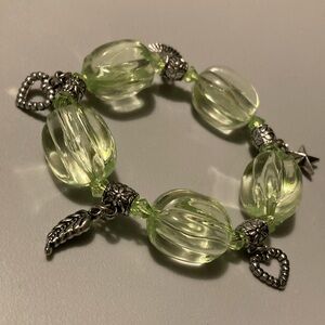 Beautiful Silver and Green Beaded Charm Bracelet